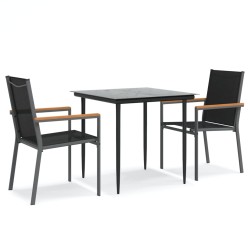 vidaXL Juego de comedor para jardín 3 piezas acero y textilene negro