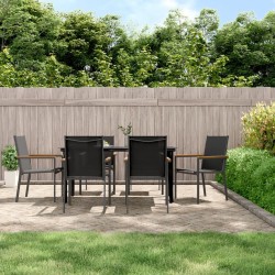vidaXL Juego de comedor para jardín 7 piezas acero y textilene negro