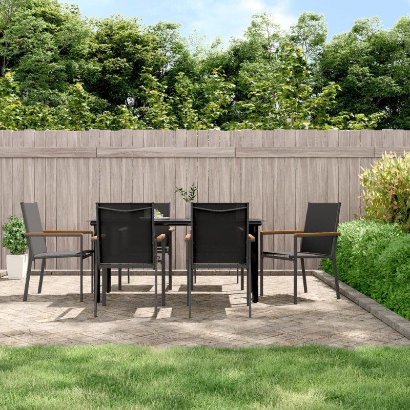 vidaXL Juego de comedor para jardín 7 piezas acero y textilene negro vidaXL Juego de comedor para jardín 7 piezas acero y textilene negro