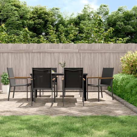 vidaXL Juego de comedor para jardín 7 piezas acero y textilene negro