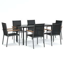vidaXL Juego de comedor para jardín 7 piezas acero y textilene negro