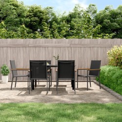 vidaXL Juego de comedor para jardín 7 piezas acero y textilene negro