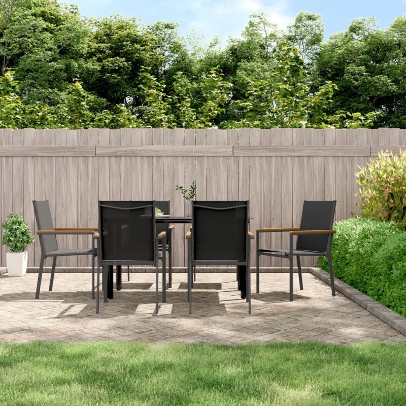 vidaXL Juego de comedor para jardín 7 piezas acero y textilene negro vidaXL Juego de comedor para jardín 7 piezas acero y textilene negro
