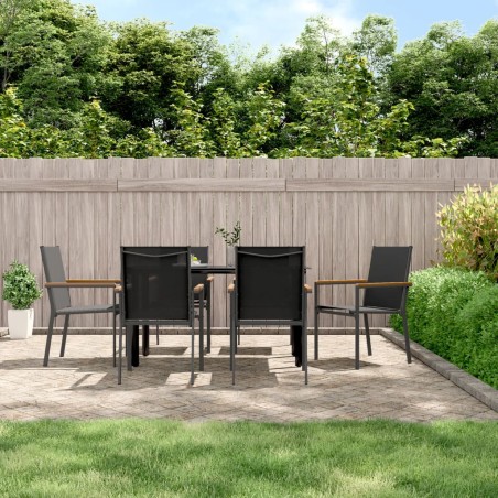 vidaXL Juego de comedor para jardín 7 piezas acero y textilene negro