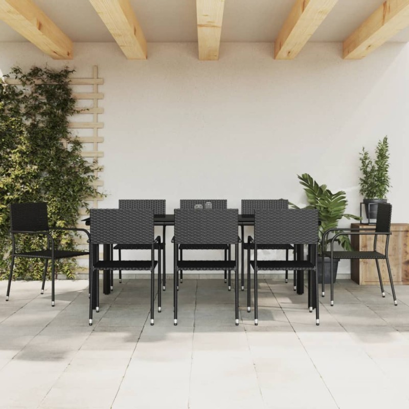 vidaXL Juego de comedor de jardín 9 pzas ratán sintético y acero negro