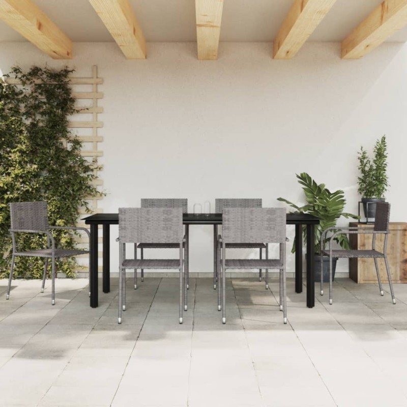 vidaXL Juego de comedor jardín 7 pzas ratán sintético acero gris negro vidaXL Juego de comedor jardín 7 pzas ratán sintético acero gris negro