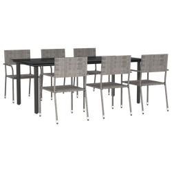vidaXL Juego de comedor jardín 7 pzas ratán sintético acero gris negro