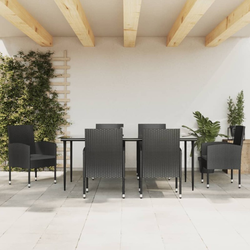 vidaXL Juego de comedor de jardín 7 pzas ratán sintético y acero negro vidaXL Juego de comedor de jardín 7 pzas ratán sintético y acero negro