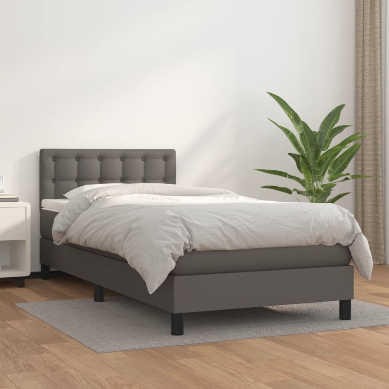 vidaXL Cama box spring con colchón cuero sintético gris 90x200 cm vidaXL Cama box spring con colchón cuero sintético gris 90x200 cm