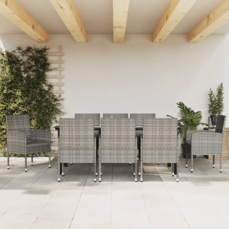 vidaXL Juego de comedor jardín 9 pzas ratán sintético acero gris negro