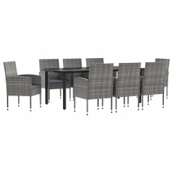 vidaXL Juego de comedor jardín 9 pzas ratán sintético acero gris negro