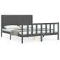 vidaXL Estructura de cama matrimonio con cabecero madera maciza gris