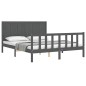 vidaXL Estructura de cama matrimonio con cabecero madera maciza gris