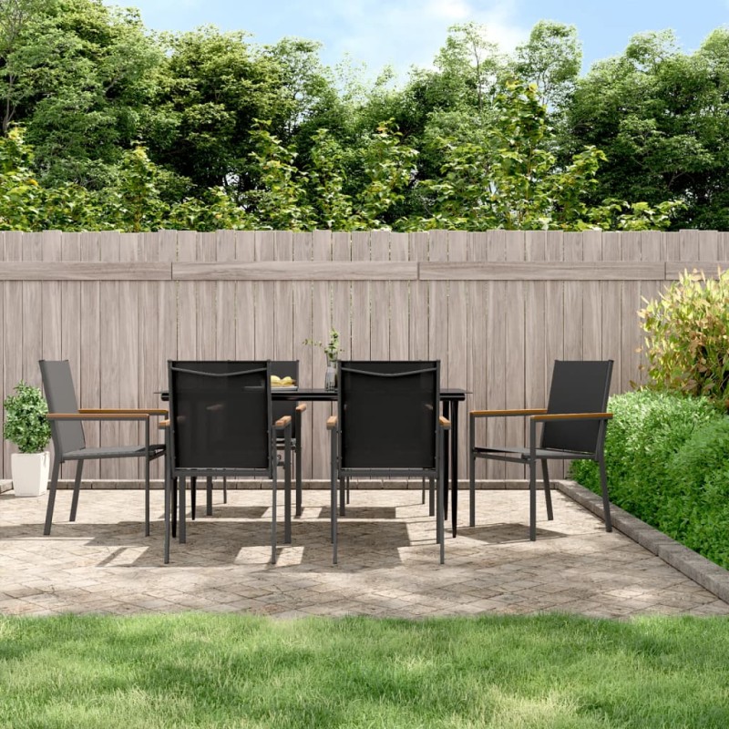 vidaXL Juego de comedor para jardín 7 piezas acero y textilene negro