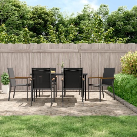 vidaXL Juego de comedor para jardín 7 piezas acero y textilene negro