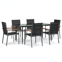vidaXL Juego de comedor para jardín 7 piezas acero y textilene negro