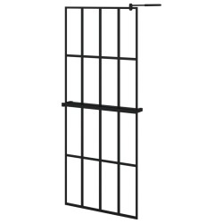 vidaXL Mampara ducha con estante vidrio ESG y aluminio negro 80x195 cm