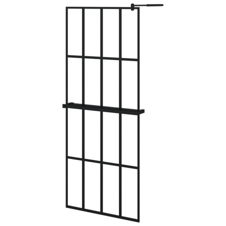 vidaXL Mampara ducha con estante vidrio ESG y aluminio negro 80x195 cm