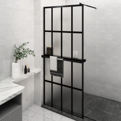 vidaXL Mampara ducha con estante vidrio ESG y aluminio negro 100x195cm