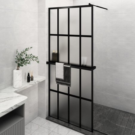 vidaXL Mampara ducha con estante vidrio ESG y aluminio negro 100x195cm