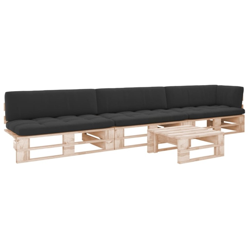 vidaXL Muebles de palets 4 pzas y cojines madera pino impregnada vidaXL Muebles de palets 4 pzas y cojines madera pino impregnada