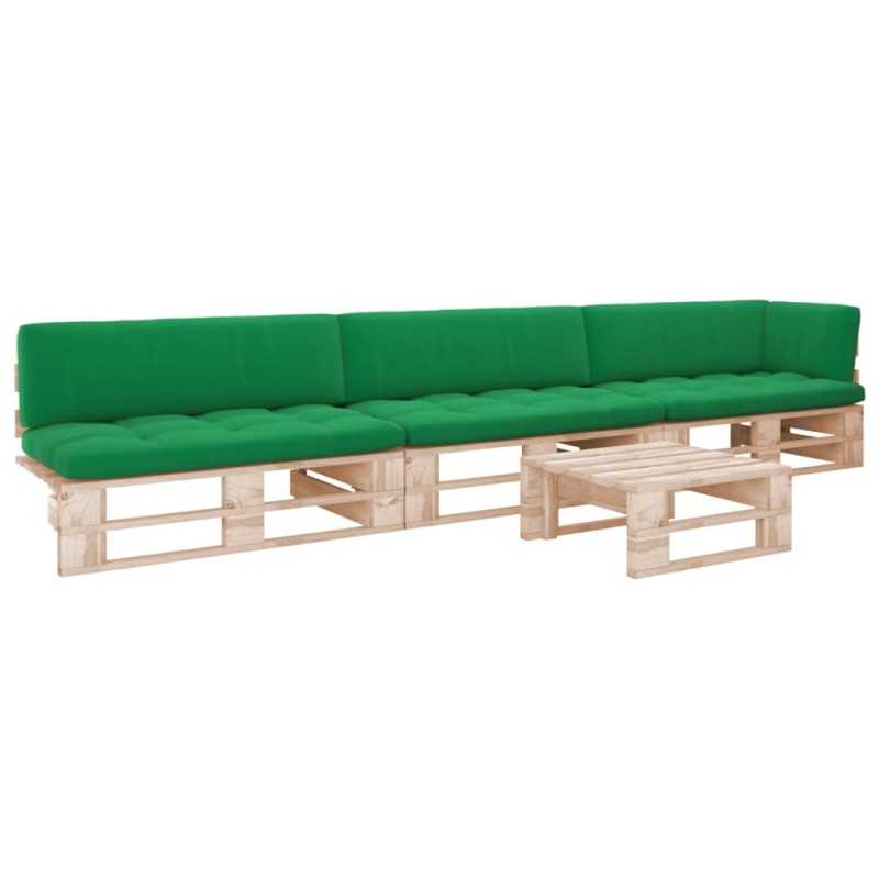 vidaXL Muebles de palets 4 pzas y cojines madera pino impregnada vidaXL Muebles de palets 4 pzas y cojines madera pino impregnada
