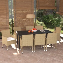 vidaXL Set de muebles jardín 9 pzas con cojines ratán sintético beige