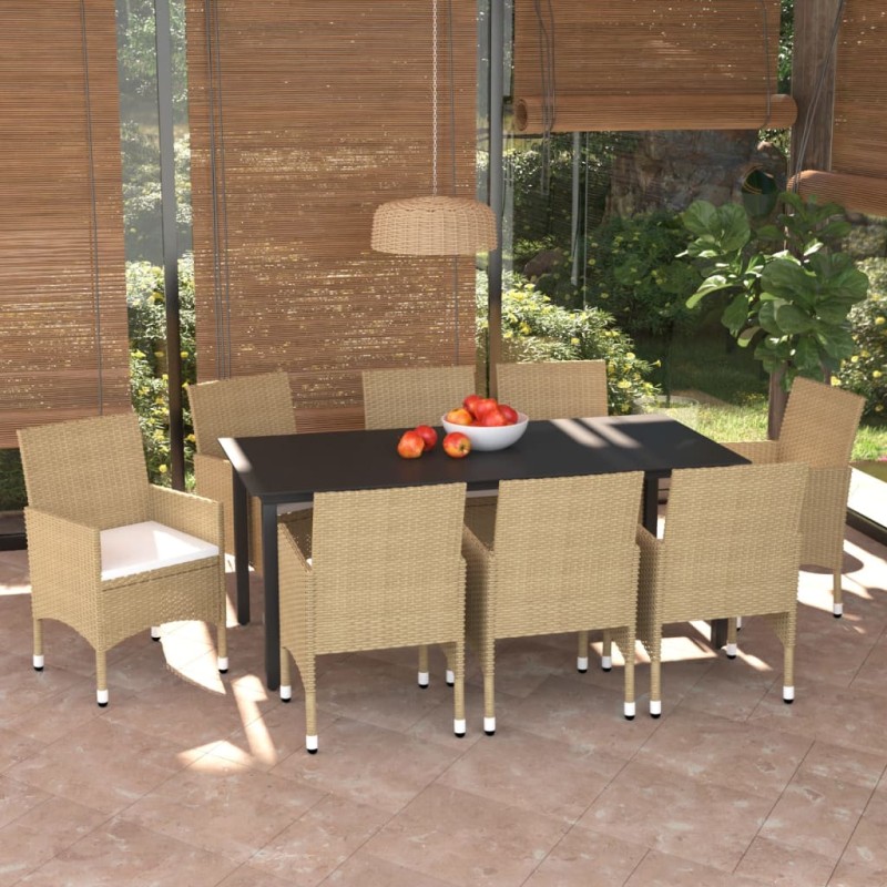 vidaXL Set de muebles jardín 9 pzas con cojines ratán sintético beige vidaXL Set de muebles jardín 9 pzas con cojines ratán sintético beige