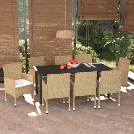 vidaXL Set de muebles jardín 9 pzas con cojines ratán sintético beige
