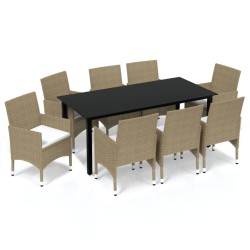 vidaXL Set de muebles jardín 9 pzas con cojines ratán sintético beige