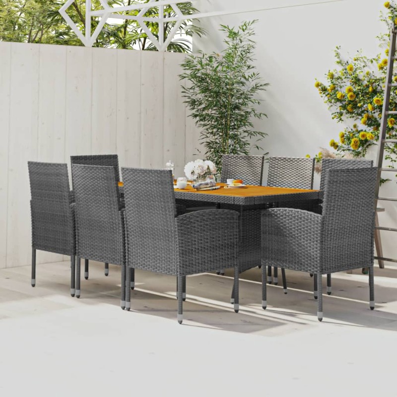 idaXL Juego de comedor de jardín 9 piezas ratán sintético gris idaXL Juego de comedor de jardín 9 piezas ratán sintético gris