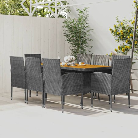 idaXL Juego de comedor de jardín 9 piezas ratán sintético gris