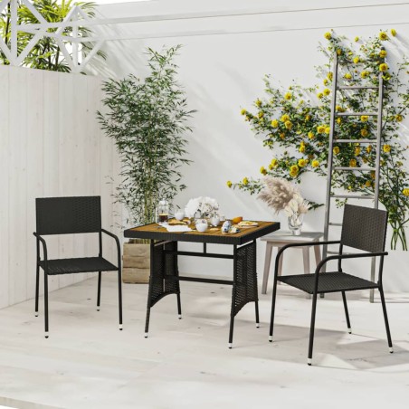 vidaXL Juego de comedor de jardín 3 pzas ratán sintético negro