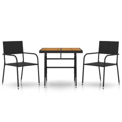vidaXL Juego de comedor de jardín 3 pzas ratán sintético negro