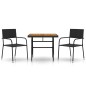 vidaXL Juego de comedor de jardín 3 pzas ratán sintético negro