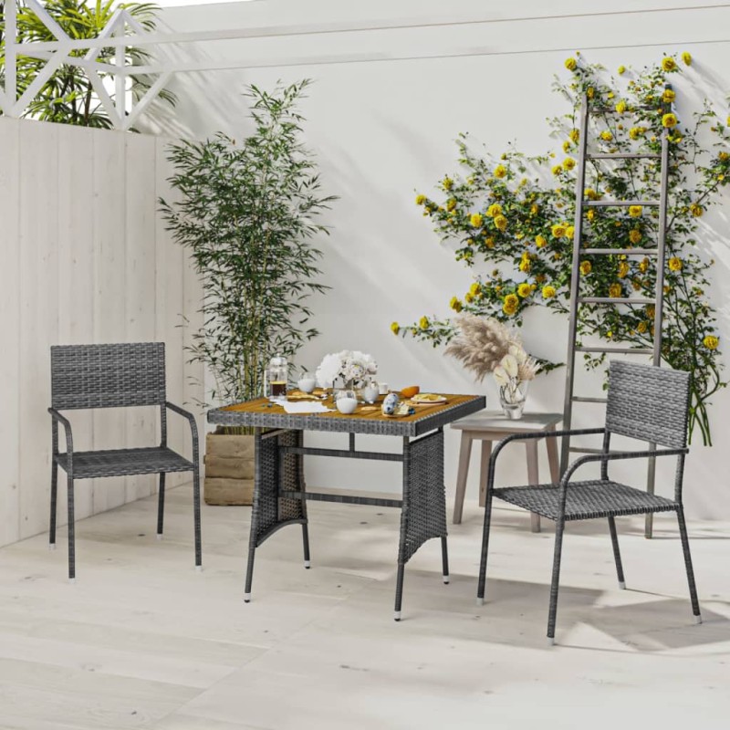 vidaXL Juego de comedor de jardín 3 piezas ratán sintético gris vidaXL Juego de comedor de jardín 3 piezas ratán sintético gris
