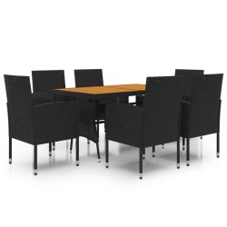 vidaXL Juego de comedor de jardín 7 piezas ratán sintético negro