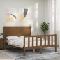 vidaXL Estructura de cama matrimonio con cabecero madera marrón miel