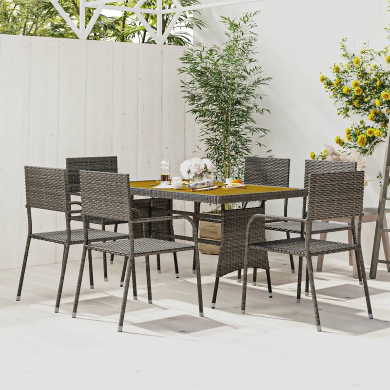 vidaXL Juego de comedor de jardín 7 piezas ratán sintético gris vidaXL Juego de comedor de jardín 7 piezas ratán sintético gris