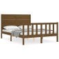 vidaXL Estructura de cama matrimonio con cabecero madera marrón miel