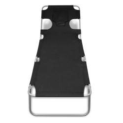 vidaXL Tumbona plegable de acero con cojín de cabeza acero negra