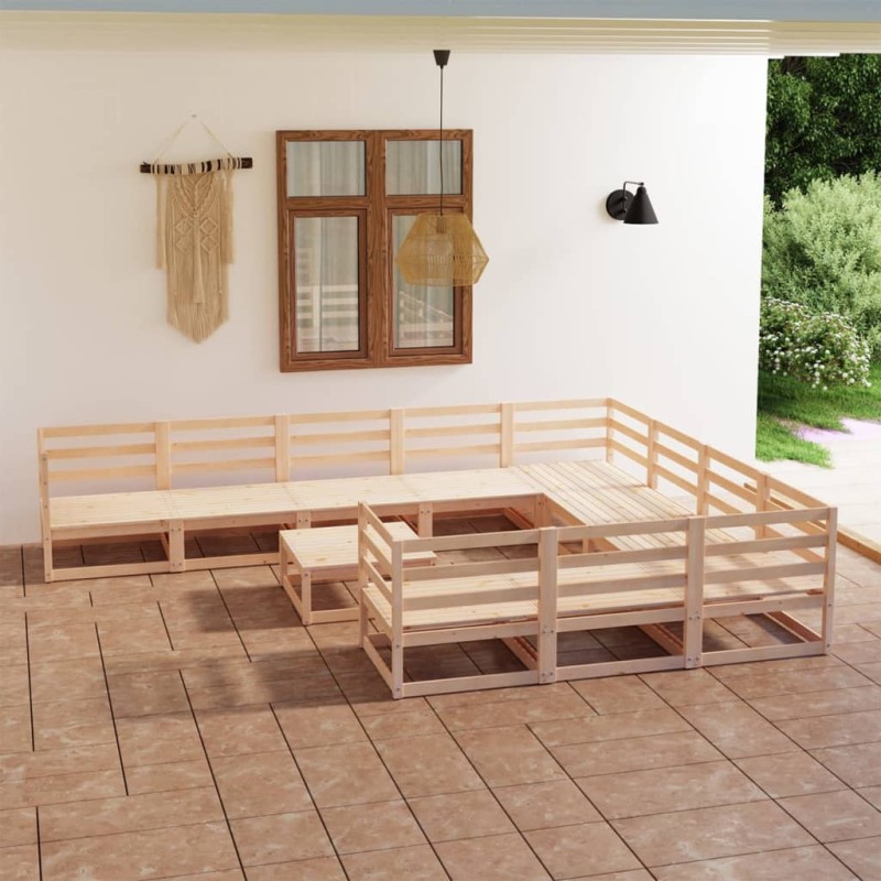 vidaXL Juego de muebles de jardín 11 piezas madera maciza de pino vidaXL Juego de muebles de jardín 11 piezas madera maciza de pino