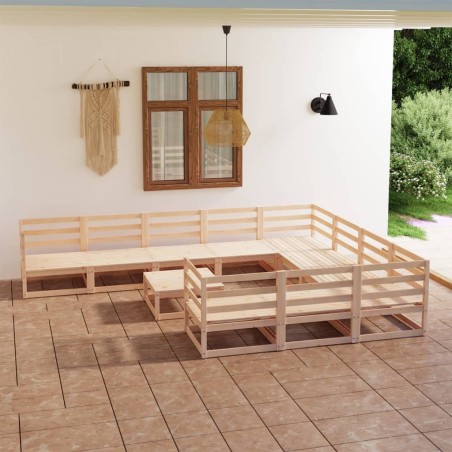vidaXL Juego de muebles de jardín 11 piezas madera maciza de pino