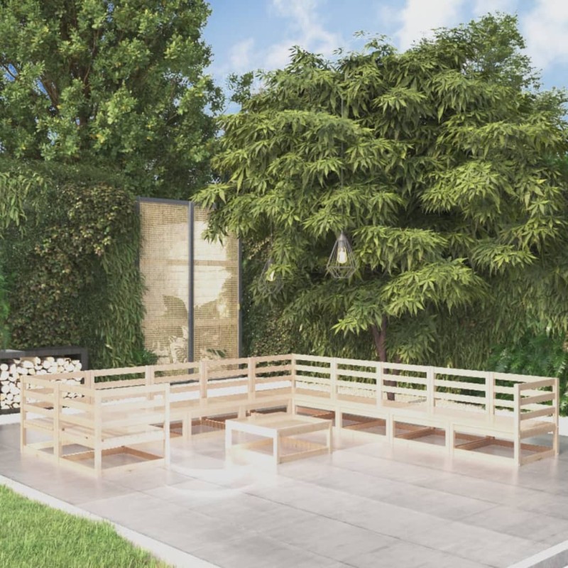 vidaXL Juego de muebles de jardín 11 piezas madera maciza de pino vidaXL Juego de muebles de jardín 11 piezas madera maciza de pino