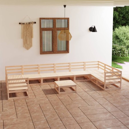 vidaXL Juego de muebles de jardín 11 piezas madera maciza de pino