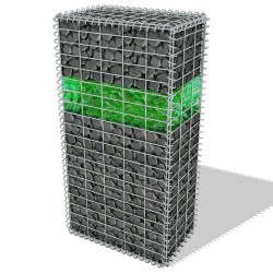 vidaXL Muro de gaviones jardín con piedras de vidrio y LED 50x30x100cm