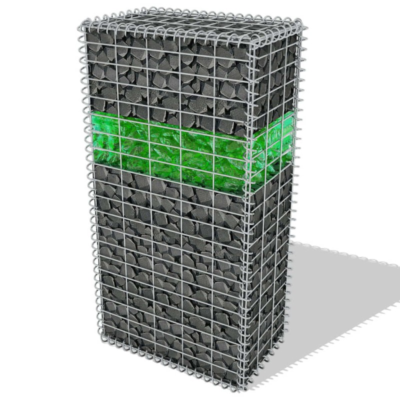 vidaXL Muro de gaviones jardín con piedras de vidrio y LED 50x30x100cm vidaXL Muro de gaviones jardín con piedras de vidrio y LED 50x30x100cm