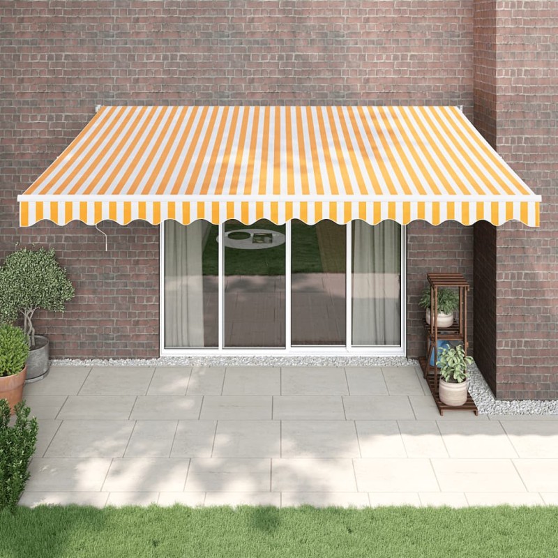 vidaXL Toldo retráctil automático amarillo y blanco 4x3 m vidaXL Toldo retráctil automático amarillo y blanco 4x3 m