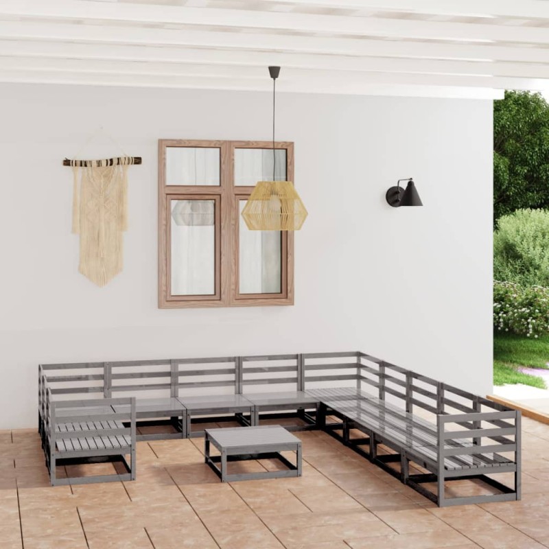 vidaXL Juego de muebles de jardín 12 piezas madera maciza de pino vidaXL Juego de muebles de jardín 12 piezas madera maciza de pino