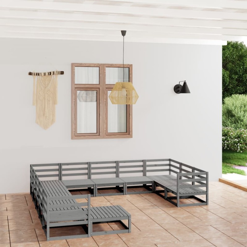 vidaXL Juego de muebles de jardín 12 piezas madera maciza de pino vidaXL Juego de muebles de jardín 12 piezas madera maciza de pino